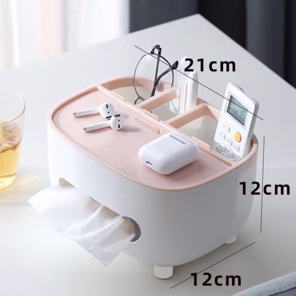 Suport pentru Servetele, Flippy, Cutie Multifunctionala, Design Minimalist, ABS, cu Suport pentru Obiectele Personale, pentru Birou, 21x12x12 cm, Roz - imagine 4