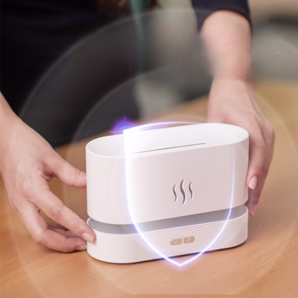 Difuzor de ulei esential cu flacara Flippy, aromaterapie, umidificator de aer, rezervor 180 ml, simulare efectelor de iluminare a flacarii, lumina veghe ajustabila, alb - imagine 3