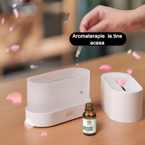 Difuzor de ulei esential cu flacara Flippy, aromaterapie, umidificator de aer, rezervor 180 ml, simulare efectelor de iluminare a flacarii, lumina veghe ajustabila, alb - imagine 4