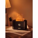 Difuzor de ulei esential cu flacara Flippy, aromaterapie, umidificator de aer, rezervor 180 ml, simulare efectelor de iluminare a flacarii, lumina veghe ajustabila, negru - imagine 3