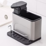 Dispenser Multifunctional, Flippy, Dozator pentru Detergent, pentru Sapun Lichid, Dezinfectant, cu Suport pentru Ustensile, 18.5 x 18 x 12.8 cm Negru - imagine 2