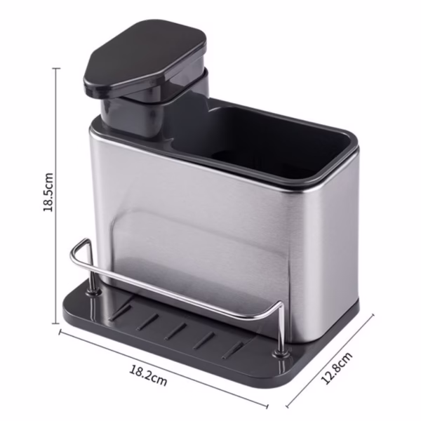 Dispenser Multifunctional, Flippy, Dozator pentru Detergent, pentru Sapun Lichid, Dezinfectant, cu Suport pentru Ustensile, 18.5 x 18 x 12.8 cm Negru - imagine 3