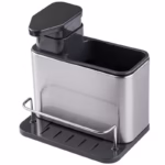 Dispenser Multifunctional, Flippy, Dozator pentru Detergent, pentru Sapun Lichid, Dezinfectant, cu Suport pentru Ustensile, 18.5 x 18 x 12.8 cm Negru