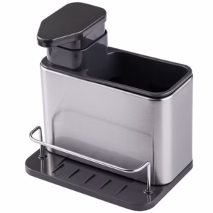 Dispenser Multifunctional, Flippy, Dozator pentru Detergent, pentru Sapun Lichid, Dezinfectant, cu Suport pentru Ustensile, 18.5 x 18 x 12.8 cm Negru