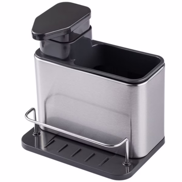 Dispenser Multifunctional, Flippy, Dozator pentru Detergent, pentru Sapun Lichid, Dezinfectant, cu Suport pentru Ustensile, 18.5 x 18 x 12.8 cm Negru - imagine 1