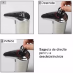 Dispenser pentru Sapun Lichid/Dezinfectant, Flippy, cu Senzor Infrarosu de Miscare, din Otel Inoxidabil, 250 ml, 19 x 11 cm, Gri - imagine 2