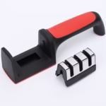 Dispozitiv pentru ascutit cutite Flippy, cu 3 pozitii, rosu/negru, material inox si ABS, 21.5x5x6 cm - imagine 2