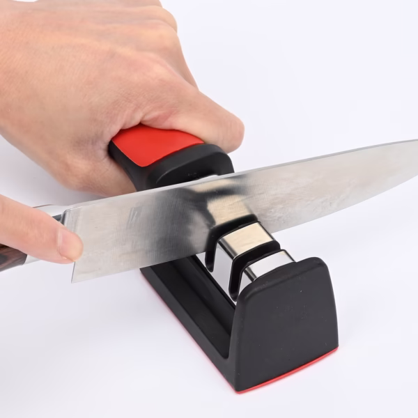Dispozitiv pentru ascutit cutite Flippy, cu 3 pozitii, rosu/negru, material inox si ABS, 21.5x5x6 cm - imagine 3