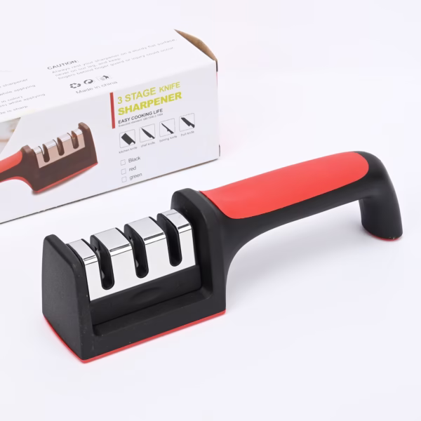 Dispozitiv pentru ascutit cutite Flippy, cu 3 pozitii, rosu/negru, material inox si ABS, 21.5x5x6 cm - imagine 4
