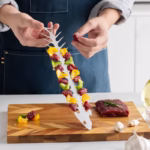 Forma pentru Frigarui, Flippy, Model Oase de Peste, din Otel Inoxidabil, Instrument pentru Gratar, BBQ, cu Deschizator de Sticle, 30x6 cm, Argintie - imagine 5
