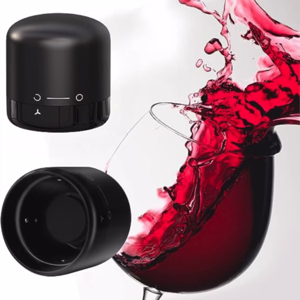 Dop de Etansare a Sticlei de Vin, Flippy, Rotativ, On-Off, Silicon, Reutilizabil, Usor de Depozitat si Folosit, 3.4 x 3.4 x 3.4 cm, Negru - imagine 3