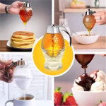 Dozator de Miere, Flippy, Dispenser fara Picurare, Borcan Tip Fagure, fara Scurgeri, pentru Zahar si Sirop, 15x8 cm, Transparent - imagine 2
