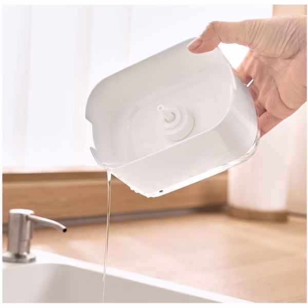 Dozator Flippy, Dispenser 2 in 1 pentru Detergent Lichid de Vase sau pentru Obiecte Sanitare cu Suport pentru Burete de Bucatarie , 8.6 x 14.5 x 10 cm, capacitate 300 ml, alb - imagine 3