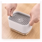 Dozator Flippy, Dispenser 2 in 1 pentru Detergent Lichid de Vase sau pentru Obiecte Sanitare cu Suport pentru Burete de Bucatarie , 8.6 x 14.5 x 10 cm, capacitate 300 ml, alb - imagine 5