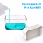Dozator Flippy, Dispenser 2 in 1 pentru Detergent Lichid de Vase sau pentru Obiecte Sanitare cu Suport pentru Burete de Bucatarie ,14 x 10.5 x 10 cm, capacitate 380 ml, alb - imagine 5
