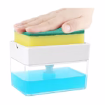 Dozator Flippy, Dispenser 2 in 1 pentru Detergent Lichid de Vase sau pentru Obiecte Sanitare cu Suport pentru Burete de Bucatarie ,14 x 10.5 x 10 cm, capacitate 380 ml, alb - imagine 6