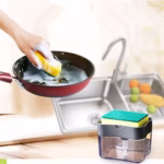 Dozator Flippy, Dispenser 2 in 1 pentru Detergent Lichid de Vase sau pentru Obiecte Sanitare cu Suport pentru Burete de Bucatarie ,14 x 10.5 x 10 cm, capacitate 380 ml, negru - imagine 2