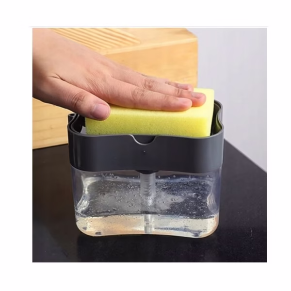 Dozator Flippy, Dispenser 2 in 1 pentru Detergent Lichid de Vase sau pentru Obiecte Sanitare cu Suport pentru Burete de Bucatarie ,14 x 10.5 x 10 cm, capacitate 380 ml, negru - imagine 3