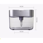 Dozator Flippy, Dispenser 2 in 1 pentru Detergent Lichid de Vase sau pentru Obiecte Sanitare cu Suport pentru Burete de Bucatarie ,14 x 10.5 x 10 cm, capacitate 380 ml, gri - imagine 2