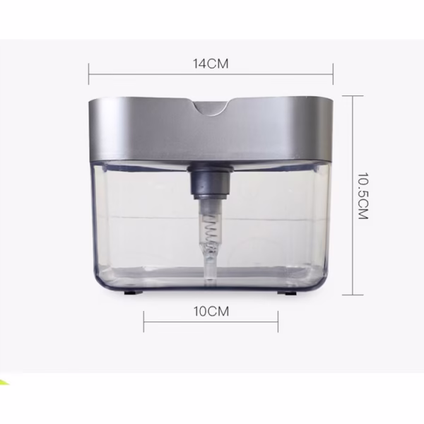 Dozator Flippy, Dispenser 2 in 1 pentru Detergent Lichid de Vase sau pentru Obiecte Sanitare cu Suport pentru Burete de Bucatarie ,14 x 10.5 x 10 cm, capacitate 380 ml, gri - imagine 2
