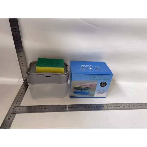 Dozator Flippy, Dispenser 2 in 1 pentru Detergent Lichid de Vase sau pentru Obiecte Sanitare cu Suport pentru Burete de Bucatarie ,14 x 10.5 x 10 cm, capacitate 380 ml, gri - imagine 5