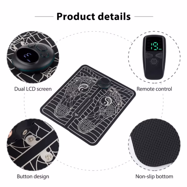 Covoras de Masaj pentru Picioare, EMS, 4 Niveluri de Intensitate, Incarcare USB, Ecran LED, Telecomanda Inclusa, Negru - imagine 3