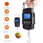Cantar Digital de Mana cu Carlig, Flippy, Cantar Portabil, Pescuit, cu Maner, Capacitate 50 kg, cu Metru Incorporat, 20.5 x 6 x 2.5 cm, Negru - imagine 2