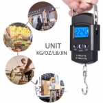 Cantar Digital de Mana cu Carlig, Flippy, Cantar Portabil, Pescuit, cu Maner, Capacitate 50 kg, cu Metru Incorporat, 20.5 x 6 x 2.5 cm, Negru - imagine 5