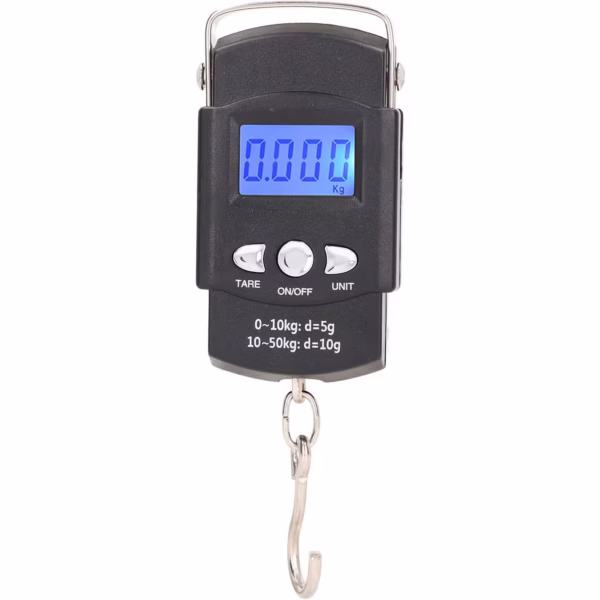 Cantar Digital de Mana cu Carlig, Flippy, Cantar Portabil, Pescuit, cu Maner, Capacitate 50 kg, cu Metru Incorporat, 20.5 x 6 x 2.5 cm, Negru - imagine 1