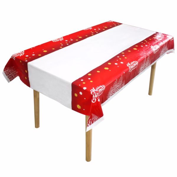 Fata de masa dreptunghiulara Flippy, PVC, 2.5 mm grosime, imprimeu Merry Christmas, potrivit pentru Craciun, utilizare multipla, 180 x 108 cm, alb - imagine 1