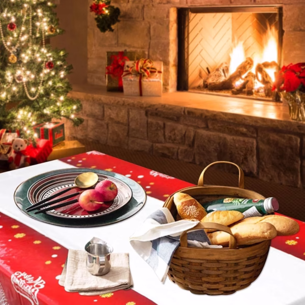 Fata de masa dreptunghiulara Flippy, PVC, 2.5 mm grosime, imprimeu Merry Christmas, potrivit pentru Craciun, utilizare multipla, 180 x 108 cm, alb - imagine 2
