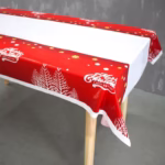 Fata de masa dreptunghiulara Flippy, PVC, 2.5 mm grosime, imprimeu Merry Christmas, potrivit pentru Craciun, utilizare multipla, 180 x 108 cm, alb - imagine 3