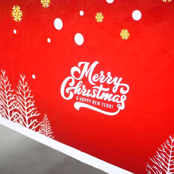 Fata de masa dreptunghiulara Flippy, PVC, 2.5 mm grosime, imprimeu Merry Christmas, potrivit pentru Craciun, utilizare multipla, 180 x 108 cm, alb - imagine 4
