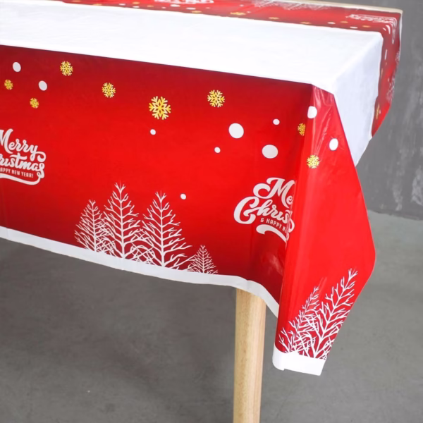 Fata de masa dreptunghiulara Flippy, PVC, 2.5 mm grosime, imprimeu Merry Christmas, potrivit pentru Craciun, utilizare multipla, 180 x 108 cm, alb - imagine 5