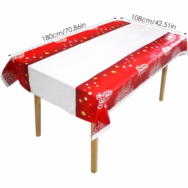 Fata de masa dreptunghiulara Flippy, PVC, 2.5 mm grosime, imprimeu Merry Christmas, potrivit pentru Craciun, utilizare multipla, 180 x 108 cm, alb - imagine 6