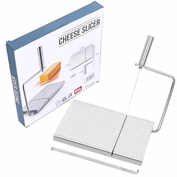 Feliator manual Flippy, pentru cascaval, salam, prajituri, unt, din otel inoxidabil, usor de curatat si utilizat, 5 lame de schimb incluse, picioare antiderapante, 21 x 12.2 x 2.8 cm, argintiu - imagine 2