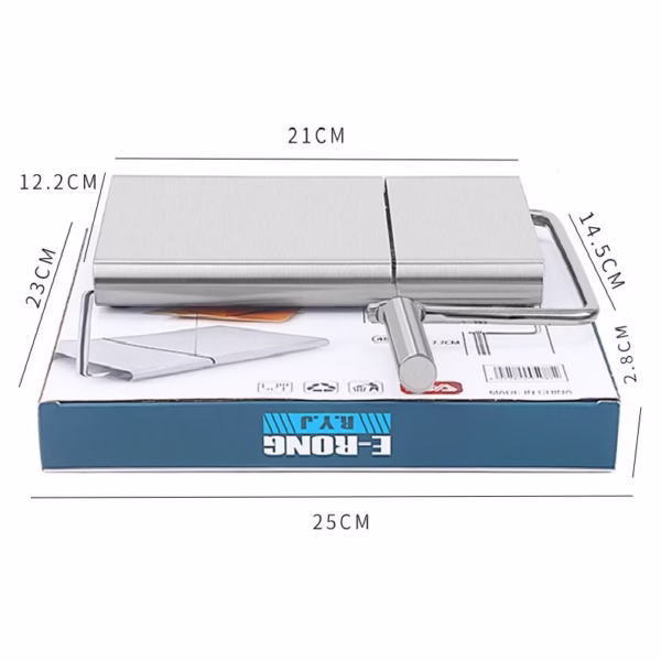 Feliator manual Flippy, pentru cascaval, salam, prajituri, unt, din otel inoxidabil, usor de curatat si utilizat, 5 lame de schimb incluse, picioare antiderapante, 21 x 12.2 x 2.8 cm, argintiu - imagine 4