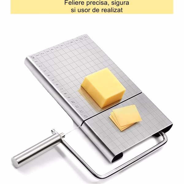 Feliator manual Flippy, pentru cascaval, salam, prajituri, unt, din otel inoxidabil, usor de curatat si utilizat, 5 lame de schimb incluse, picioare antiderapante, 21 x 12.2 x 2.8 cm, argintiu - imagine 5