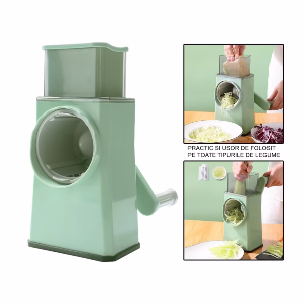 Feliator manual pentru legume Flippy, 3 lame din otel inxodabil, 3 tipuri de feliere, material carcasa ABS, latime maxima feliere 4 mm, baza de tip ventuza, usor si sigur de utilizat, 28.5 x 9,2 x 13.5 cm, verde - imagine 7