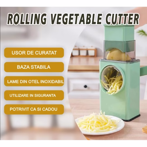 Feliator manual pentru legume Flippy, 3 lame din otel inxodabil, 3 tipuri de feliere, material carcasa ABS, latime maxima feliere 4 mm, baza de tip ventuza, usor si sigur de utilizat, 28.5 x 9,2 x 13.5 cm, verde - imagine 8