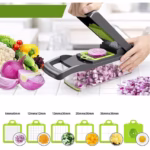 Feliator Multifunctional, Flippy, Razatoare, 8 in 1, pentru Fructe si Legume, 10 Piese, Lame de Inox, Recipient Stocare, Separator Oua, Protectie Mana, ABS, 32.2x11.3 cm, Verde/Gri - imagine 2