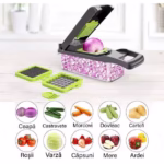 Feliator Multifunctional, Flippy, Razatoare, 8 in 1, pentru Fructe si Legume, 10 Piese, Lame de Inox, Recipient Stocare, Separator Oua, Protectie Mana, ABS, 32.2x11.3 cm, Verde/Gri - imagine 3