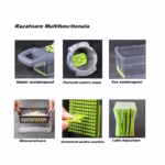 Feliator Multifunctional, Flippy, Razatoare, 8 in 1, pentru Fructe si Legume, 10 Piese, Lame de Inox, Recipient Stocare, Separator Oua, Protectie Mana, ABS, 32.2x11.3 cm, Verde/Gri - imagine 7