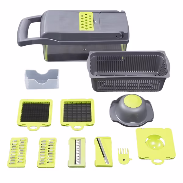 feliator-multifunctional-flippy-10-in-1-pentru-fructe-si-legume-8-tipuri-de-feliere-lame-de-inox-rec-main-660163fa333c0 Feliator Multifunctional, Flippy, Razatoare, 8 in 1, pentru Fructe si Legume, 10 Piese, Lame de Inox, Recipient Stocare, Separator Oua, Protectie Mana, ABS, 32.2x11.3 cm, Verde/Gri - imagine 1
