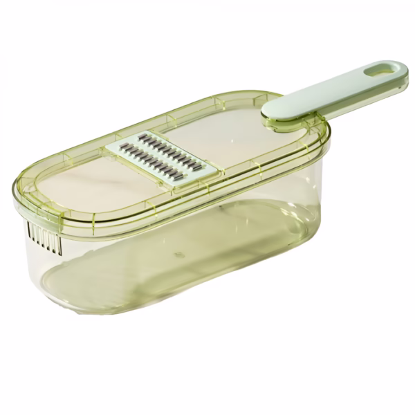 Feliator Multifunctional, Flippy, 3 in 1, pentru Fructe si Legume, 6 Piese, Maner, Lame de Inox, Recipient Stocare, Protectie Mana, ABS, 35x12x9.4 cm, Verde - imagine 1