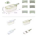 Feliator Multifunctional, Flippy, 6 in 1, pentru Fructe si Legume, 9 Piese, Maner, Lame de Inox, Recipient Stocare, Protectie Mana, ABS, 35x12x9.4 cm, Verde - imagine 3