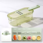 Feliator Multifunctional, Flippy, 6 in 1, pentru Fructe si Legume, 9 Piese, Maner, Lame de Inox, Recipient Stocare, Protectie Mana, ABS, 35x12x9.4 cm, Verde - imagine 8