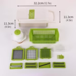 Feliator Multifunctional, Flippy, Razatoare, 8 in 1, pentru Fructe si Legume, 10 Piese, Lame de Inox, Recipient Stocare, Separator Oua, Protectie Mana, ABS, 67.5x38.5x49.5 cm, Verde/Alb - imagine 3