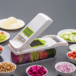 Feliator Multifunctional, Flippy, Razatoare, 8 in 1, pentru Fructe si Legume, 10 Piese, Lame de Inox, Recipient Stocare, Separator Oua, Protectie Mana, ABS, 67.5x38.5x49.5 cm, Verde/Alb - imagine 5