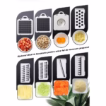 Feliator Multifunctional, Flippy, Razatoare, 8 in 1, pentru Fructe si Legume, 10 Piese, Lame de Inox, Recipient Stocare, Separator Oua, Protectie Mana, ABS, 32.2x11.3 cm, Albastru/Alb - imagine 3